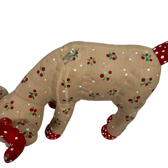 Set Of 6 Handcrafted Ceramic Reindeer Figurines Red Antlers & Floral Vintage - Picture 13 of 16